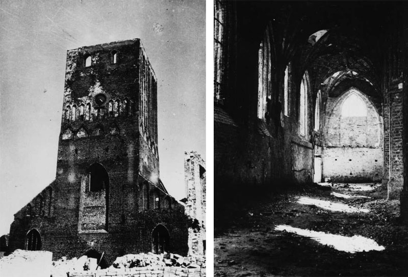 Ruiny kościoła w Sławnie zniszczonego pod koniec II Wojny Światowej